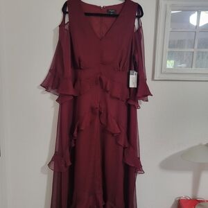 Tahari Long Sleeve Burgundy Dress
